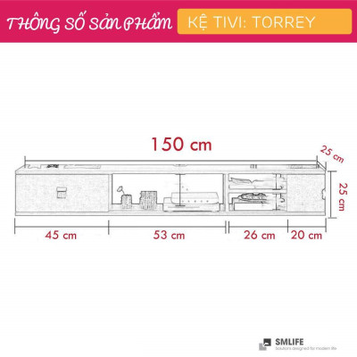 Kệ tivi gỗ treo tường phòng khách SMLIFE Torrey