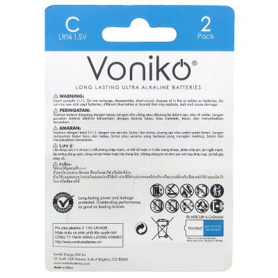 Vỉ 2 Pin Kiềm C 1.5V - Voniko
