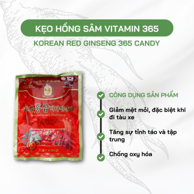 Kẹo Hồng Sâm Vitamin Hàn Quốc 365 - Korean Red Ginseng Candy 365- 200g