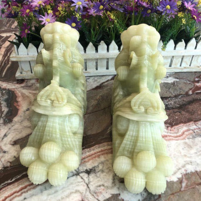 Cặp Tỳ Hưu ngậm xâu tiền phong thủy đá ngọc Onyx - Dài 25 cm