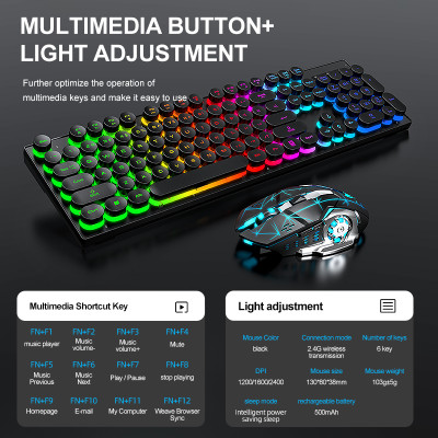 Bộ Phím Chuột Không Dây T-Wolf TF380 Led 7 Màu – Hàng Chính Hãng