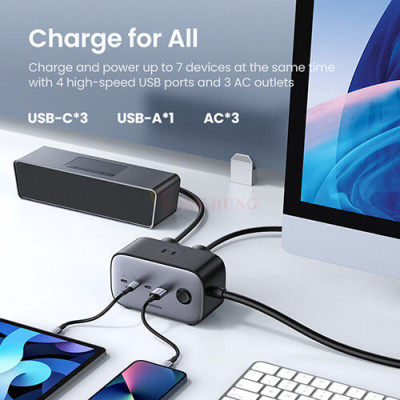 Sạc đa cổng Ugreen Diginest Pro 3AC 1USB 3Type-C 100W QC 4+ PD 3.0 CD270 - Hàng chính hãng
