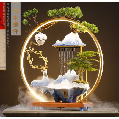 Hươu Bình An Thác Nước Phong Thủy, Đài Thưởng Trầm Phun Nước Kèm Đèn Led Cao Cấp
