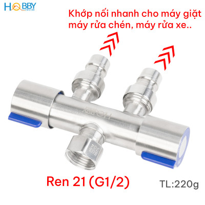 Van chia nước 2 đầu vặn cho dây cấp inox 304 Hobby home decor DNV2