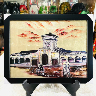 Tranh sơn mài - CHỢ BẾN THÀNH VIỆT NAM / Biểu tượng văn hóa Sài Gòn – Quà tặng ý nghĩa