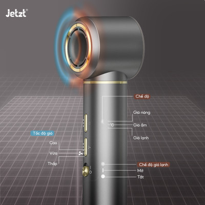 Máy sấy tóc ion âm Jetzt Care HC1000 - Công nghệ chống bức xạ hiện đại, an toàn tuyệt đối cho trẻ em và phụ nữ có thai, hàng chính hãng