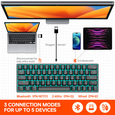 Bàn Phím Cơ Không Dây T-WOLF T30 Blue Switch - Hàng Chính Hãng