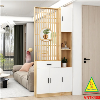 Vách ngăn phòng khách, vách ngăn tủ kệ bằng gỗ VNTK408- Nội thất lắp ráp Viendong Adv
