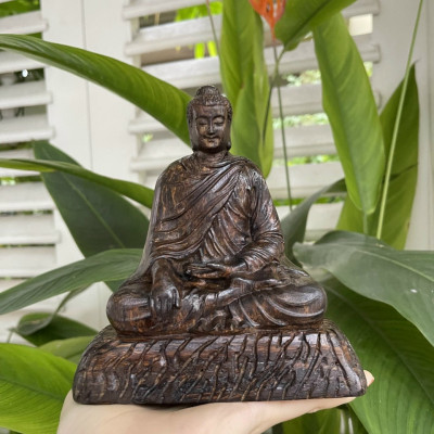 Tượng phật Bổn Sư Thích Ca Mâu Ni gỗ trầm hương sánh chìm tự nhiên cầu bình an, may mắn, sức khoẻ và tài lộc để bàn làm việc, taplo xe ô tô