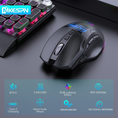 Chuột Led Gaming Không Dây W10 Đa kết nối Bluetooth 5.0 + Usb 2.4G Pin sạc TypeC cho máy tính laptop hàng nhập khẩu