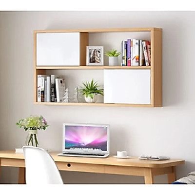 Kệ Gỗ Treo Tường 2 Tầng 2 Cánh Tủ Màu Trắng và Sồi Tundo CTKT413 KT 120x65x24cm