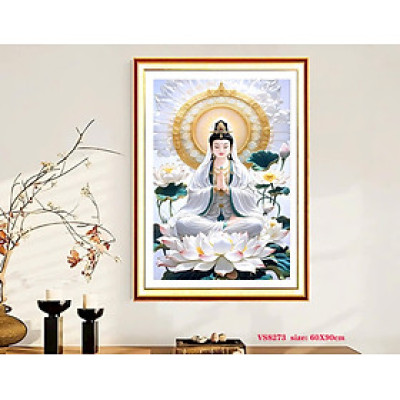 Tranh thêu kín chữ thập Phật quan âm vs8273, kích thước 60 x 90 cm