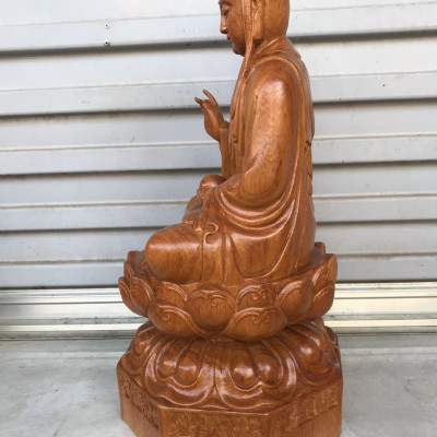 Tượng phật địa tạng vương bồ tát dáng ngồi bằng gỗ hương đá kt cao 30×15×15cm