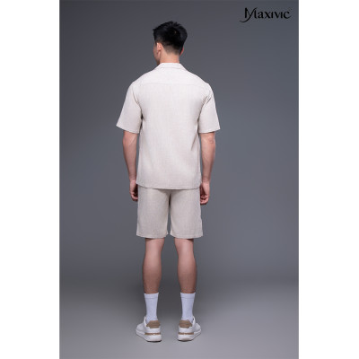 Áo sơ mi nam trắng kem linen ngắn 