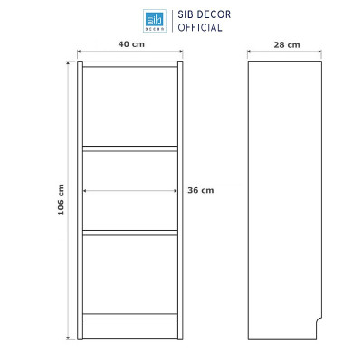 Kệ Sách 3 Tầng Có Hậu Billy By SIB Decor Dài 40cm KSG108