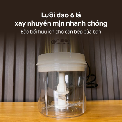 Máy Xay Mini Mishio MK389 - Dung Tích 0.8L, Xay Đồ Ăn Dặm, Gia Vị, Đồ Khô, Công Suất 250W Mạnh Mẽ - Hàng chính hãng
