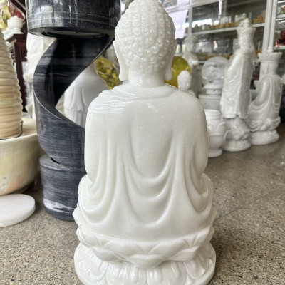Tượng Phật Adida, phật tổ như lai ngồi đài sen đá cẩm thạch trắng - Cao 50cm