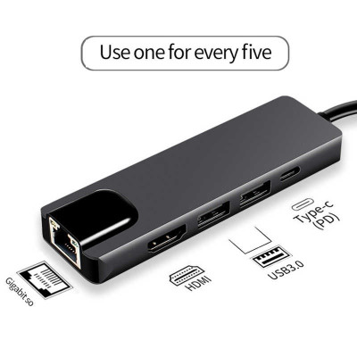 Cáp USB Type-C Ra 5 Cổng HDMI 4K, USB 2.0 Và RJ45 - Hàng Nhập Khẩu