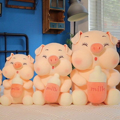 Gấu Bông Heo Ôm Bình Sữa, Thú Nhồi Bông Heo Hàng Nhập Khẩu Cao Cấp