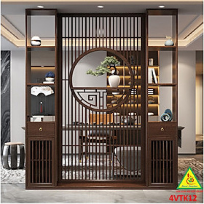 Vách ngăn phòng khách, vách ngăn tủ kệ bằng gỗ 4VTK12- Nội thất lắp ráp Viendong adv