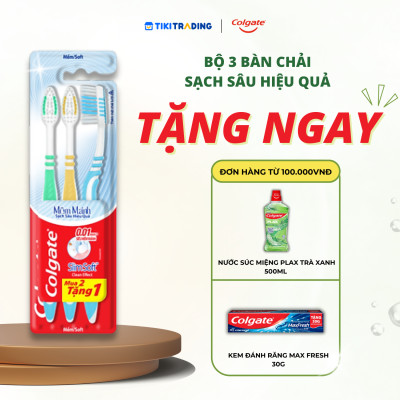 Bộ 3 Bàn chải đánh răng Colgate SlimSoft Deep Clean sạch sâu hiệu quả ( ( màu ngẫu nhiên )
