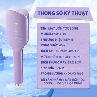 Máy uốn tóc sóng Kemei KM-3119 ion âm điều chỉnh 6 mức nhiệt độ phù hợp với mọi loại tóc - Hàng chính hãng