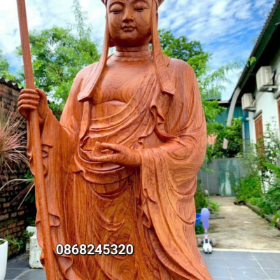 Tượng phật địa tạng vương bồ tát bằng gỗ hương đá kt cao 60×23×21cm 