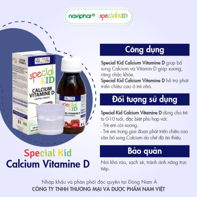 TPBVSK Special Kid Calcium Vitamin D - Bổ sung Canxi và Vitamin D giúp xương, răng chắc khỏe - Giúp con cao lớn hơn (125ml) [Siro – Nhập khẩu Pháp]