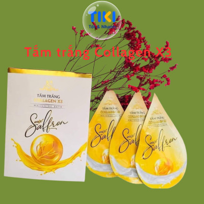 Tắm Trắng Body Collagen X3 Sữa tắm trắng body toàn thân Saffron Đông Anh Chính Hãng Hộp 3 Gói Bật Tông Tức Thì