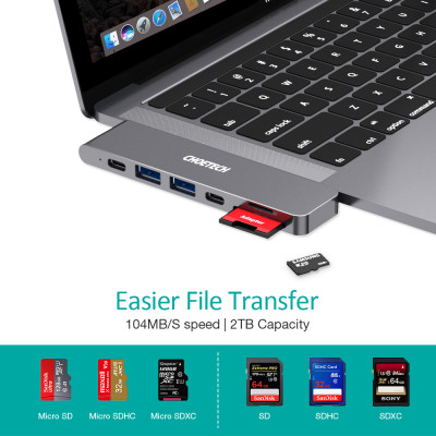 Hub chuyển Choetech HUB-M14 7in 2  dùng cho Mac-book ( Usb C* 2 To HDMI, TF, SD, 2*USB-C, 2*USB 3.0)- Hàng chính hãng