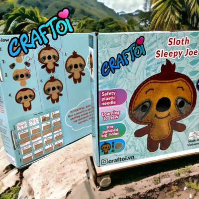 KIM NHỰA Bộ Thủ Công Trẻ Tự Làm Thú Bông 5+ SLOTH Sleepy Joe Craftoi Felt Sewing toy prepunched holes plastic needle
