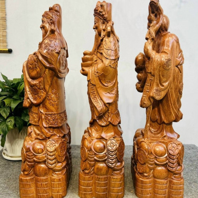 Bộ tượng phật tam đa phúc lộc thọ bằng gỗ hương đá liền khối kt cao 60cm