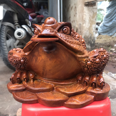 Cóc ngậm tiền phong thủy bằng gỗ hương kt 20×12×14cm