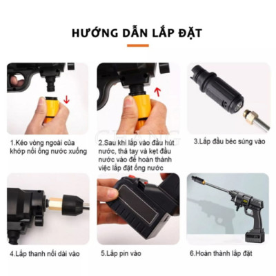 Máy Rửa Xe Mini Áp Lực Cao Dùng Pin Cầm Tay Rửa Xe Gia Đình Tưới Cây 48V 2 Pin