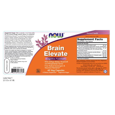 Viên Uống NOW FOODS Brain Elevate Tăng Cường Tuần Hoàn Máu Não, Giảm Đau Đầu Chóng Mặt, Rối Loạn Tiền Đình Lọ 60 Viên