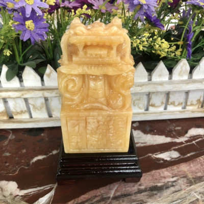 Ấn Rồng phong thủy đá ngọc Hoàng Long - Cao 12 cm