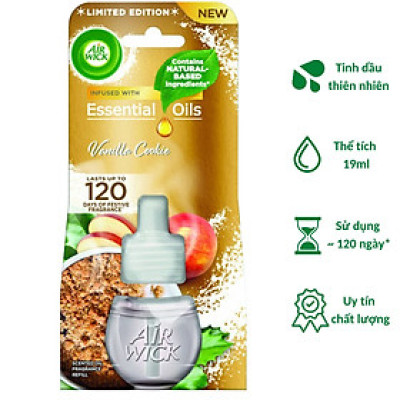 Chai tinh dầu cắm điện Air Wick Refill AWK3066 Vanilla Cookie 19ml (Hương vani, bánh táo), sử dụng điện 220V
