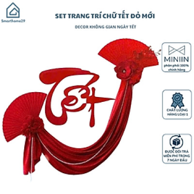 Set Trang Trí Tết, Đồ Decor Tết 2025 Chữ Tết Alu Đỏ Kèm Vải Nhung Và Hoa Chúc Mừng Năm Mới - HÀNG CHÍNH HÃNG MINIIN