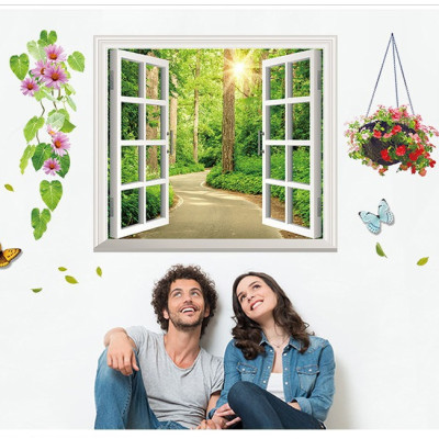 Decal dán tường Cửa sổ con đường xanh (58 x 103 cm)