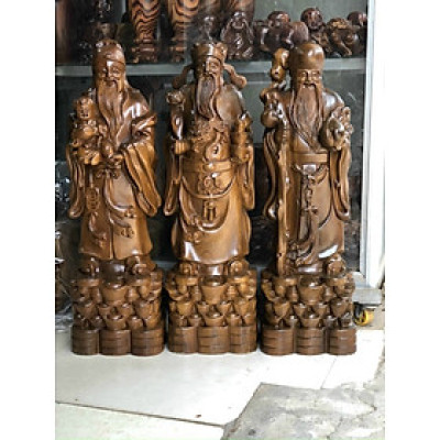 Bộ tam đa phúc lộc thọ bằng gỗ bách xanh kt cao 60×15×18