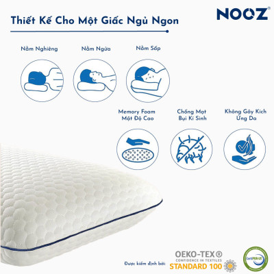 Gối Cao Su Non NOOZ Memory Foam Pillow Gối Công Thái Học Giảm Đau Mỏi Cổ Vai Gáy