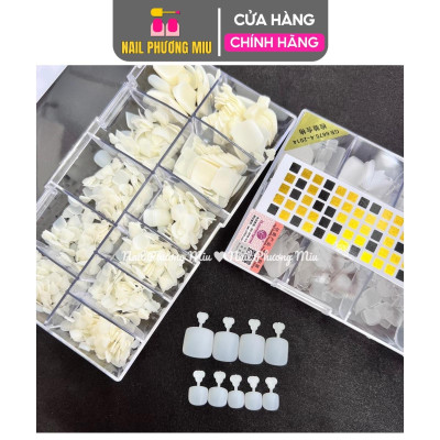 Hộp 500 Móng Úp Chân HSM Nhựa Dẻo Làm Nail, Siêu Bám Keo, Trong Suốt Và Trắng Đục Chất Lượng Cao, Tiện Lợi Cho Tiệm Nail giả