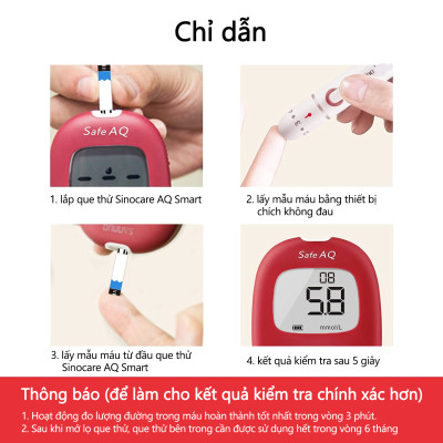 Bộ máy đo đường huyết Sinocare Safe AQ Smart tặng 1 hộp 50 que thử đường huyết và hộp 50 kim chích máu