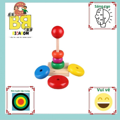 Bộ Đồ Chơi Tháp Xếp Cầu Vòng 7 Màu Bằng Gỗ Mini Cho Bé