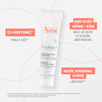 Kem Dưỡng Avène Làm Lành Da Nội Sinh và Ngăn Nhiễm Khuẩn Cicalfate+ Repairing Protective Cream 40ml