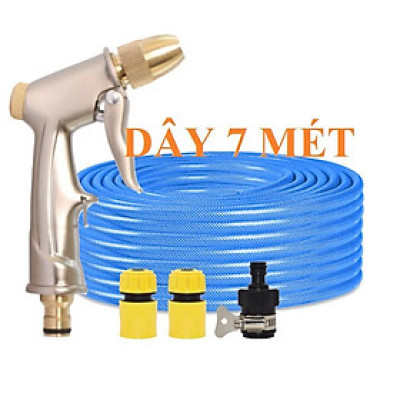 ️ Bộ dây vòi xịt nước rửa xe, tưới cây , tăng áp 3 lần, loại 7m, 10m 206701-1 đầu đồng, cút