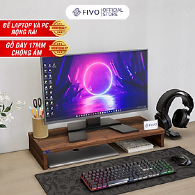 Kệ Máy Tính Gỗ Để Bàn FIVO FB25 Gỗ Dày Chống Ẩm, Gọn Gàng Góc Làm Việc, Nâng Chiều Cao Màn Hình, Bảo Vệ Đốt Sống Cổ