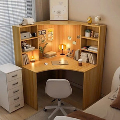 Bàn Máy Tính Góc Gỗ MDF Bàn Làm Việc Giá Sách Kết Hợp Bàn học sinh Tất Cả Trong Một KS-10