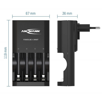 Combo Bộ sạc ANSMANN POWERLINE 4 Smart kèm 4 pin AA-2850-US - Hàng Nhập Khẩu