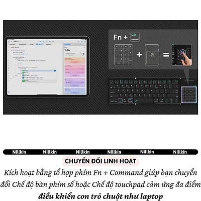Bàn phím gấp gọn di động không dây bluetooth V5.2 tích hợp trackpad & phím số hiệu Nillkin Cube Pocket - Nhỏ gọn, mỏng nhẹ, phím tắt thông minh, hỗ trợ Androids & iOS, gõ thoải mái cho iPad cho iPhone, máy tính bảng, cho macbook, laptop - hàng nhập khẩu